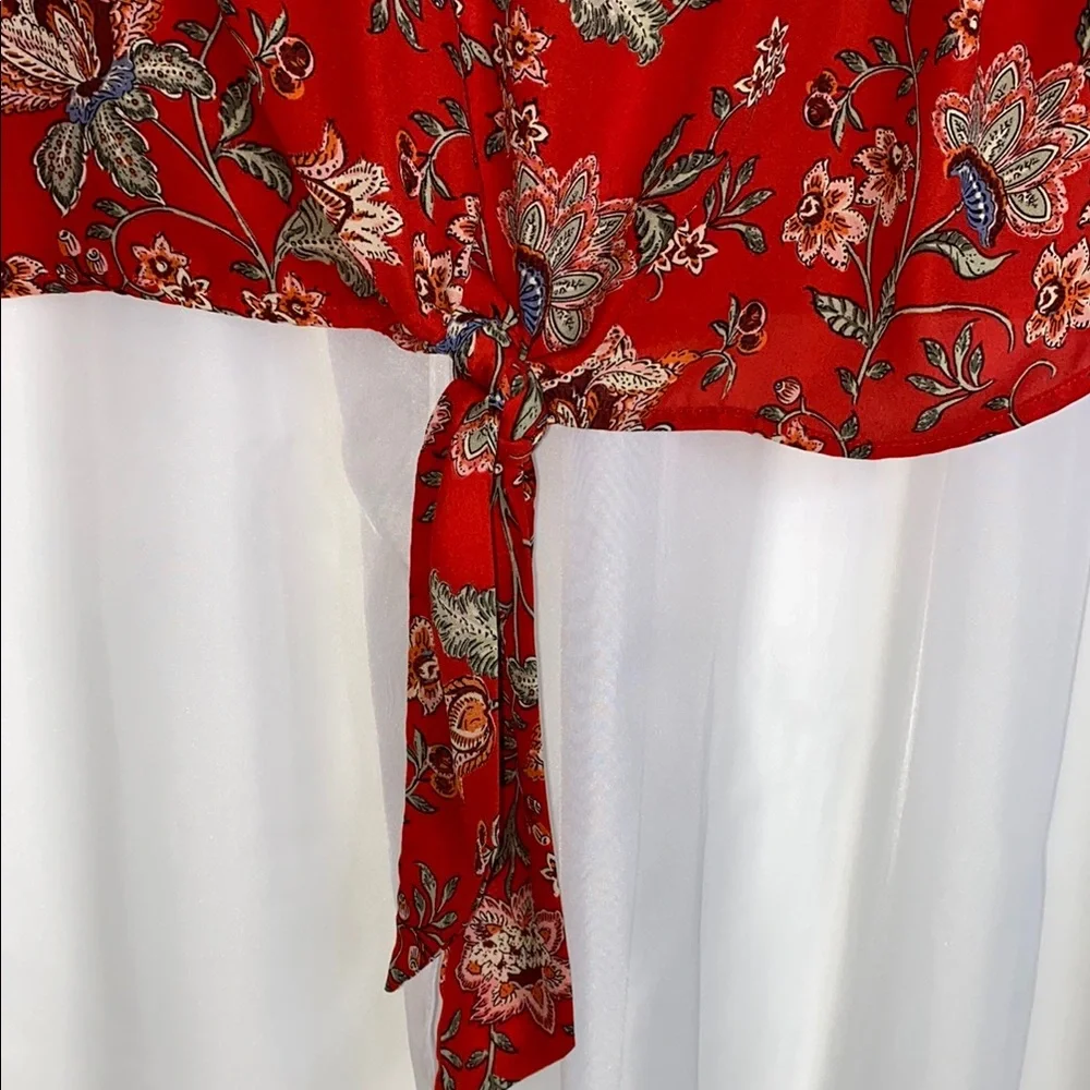 Como Vintage Red Flutter Sleeve Blouse with Tie Front
